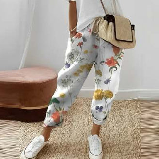 Women's Fashion Cotton Linen Solid Color Casual Pants