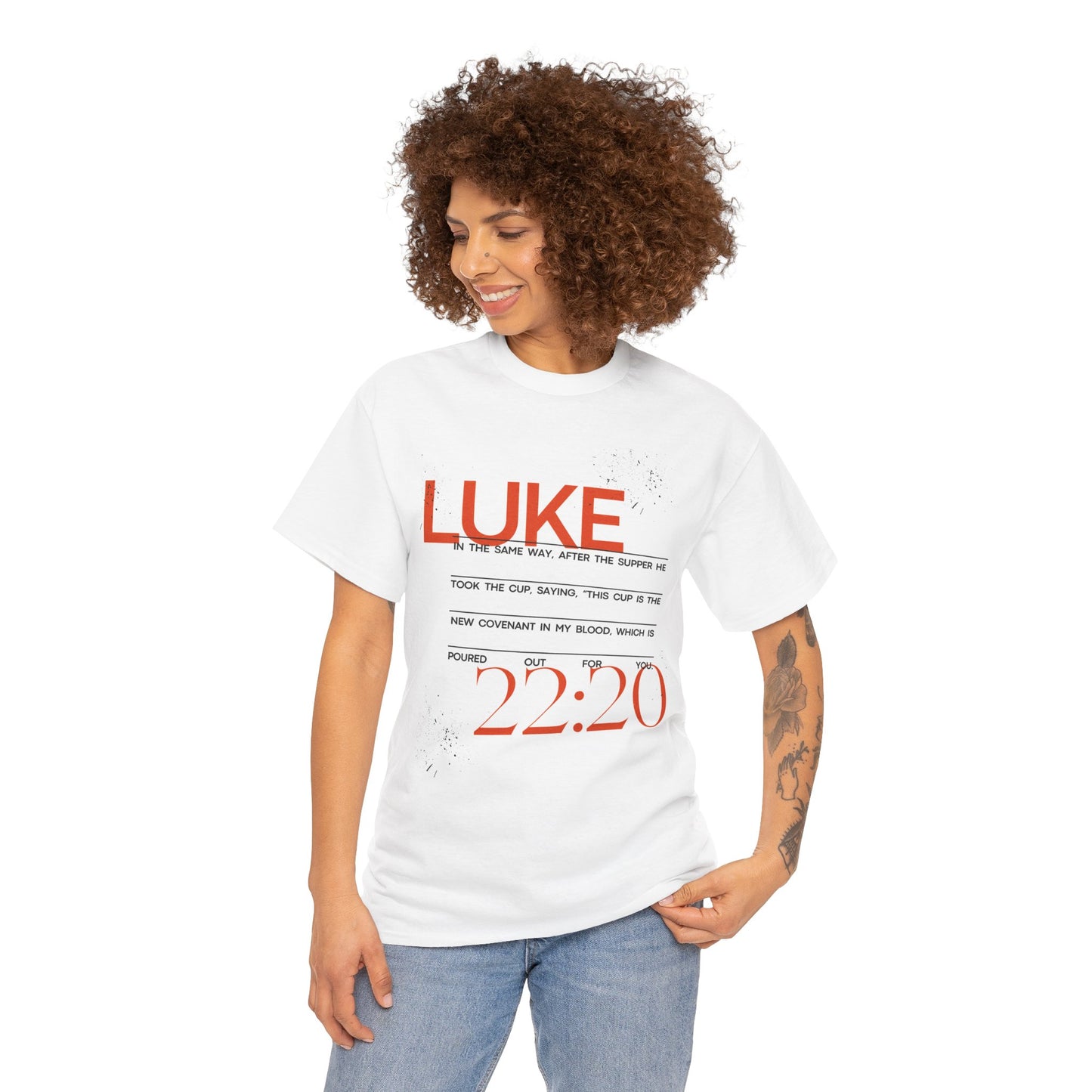 Inspirational Unisex Heavy Cotton Tee - Luke 22:20 Quote & Smile Back Design