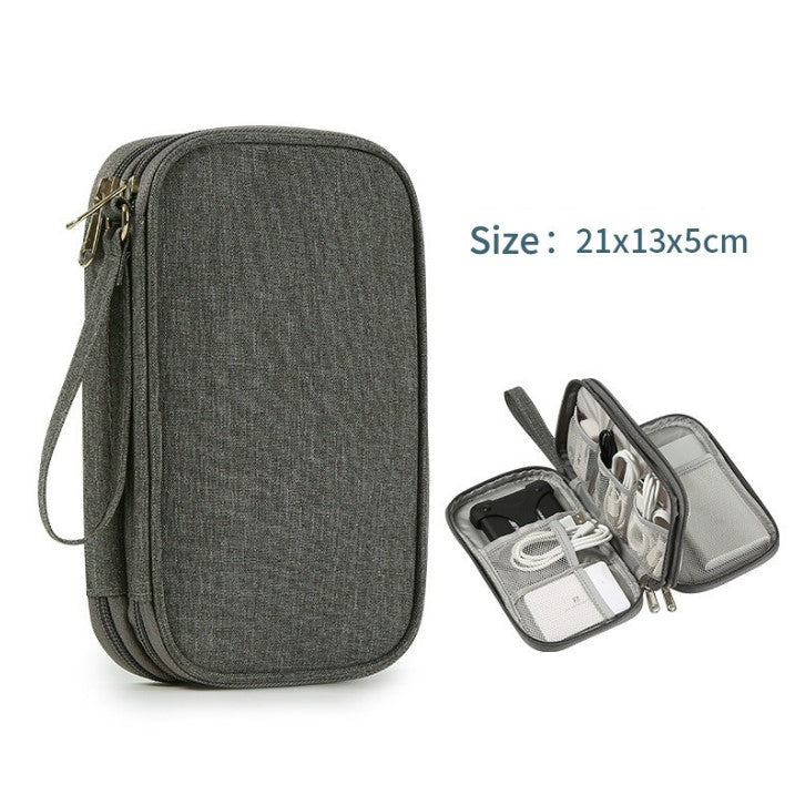 Multifunctional Portable Travel Data Cable Storage Bag - Grey_0