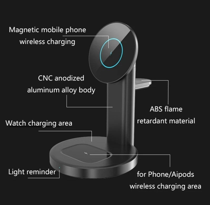 Magsafe Magnetic 3 in 1 Wireless Charger Stand 15W with Type - C cable_1