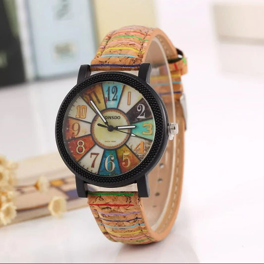 New flower surface wood grain leather watch men & women fashion watch_0