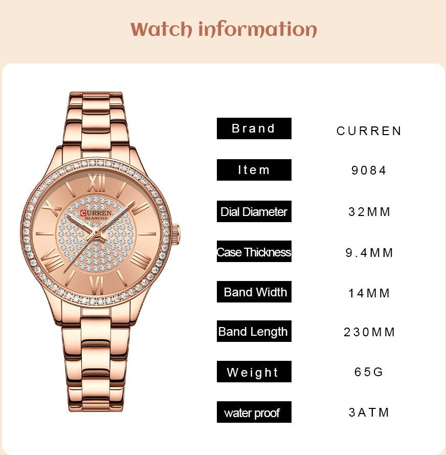 CURREN Ladies Steel Watch - Gold White_2