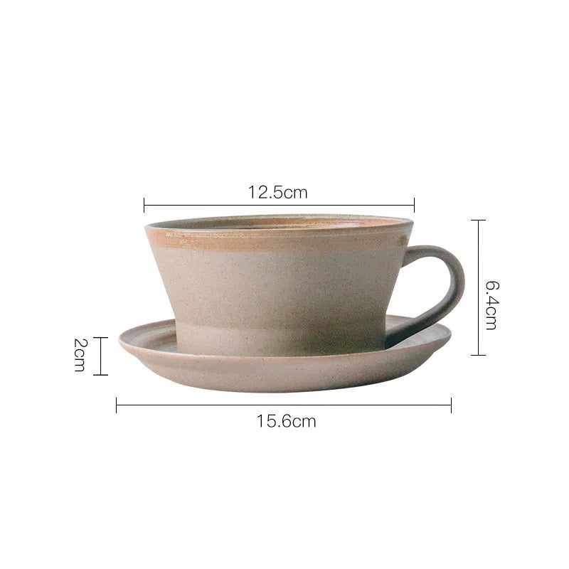 Coarse pottery coffee cup and plate set creative handmade retro coffee cup artistic cup plate milk cup