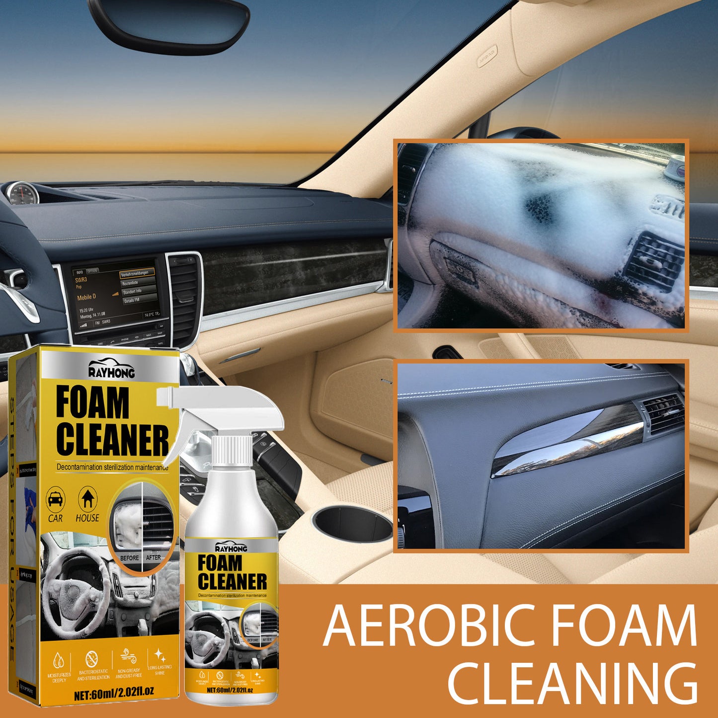 Car interior foam cleaner Water free decontamination Seat ceiling dashboard foam cleaner