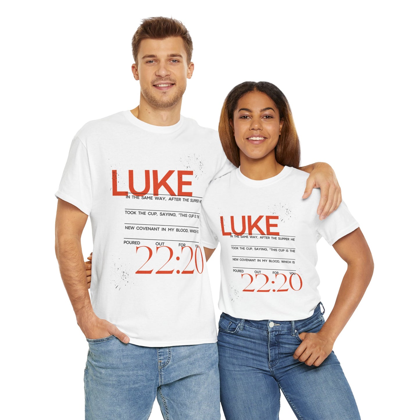 Inspirational Unisex Heavy Cotton Tee - Luke 22:20 Quote & Smile Back Design