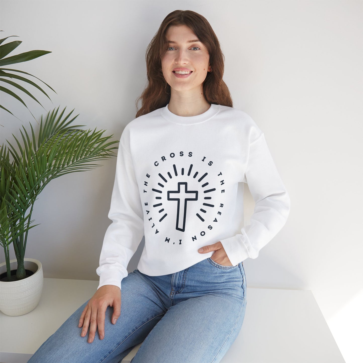 Faith-Inspired Unisex Crewneck Sweatshirt - 'The Cross Is The Reason' Design