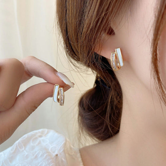 All-matching 925 Silver Needle Drop Oil Double-layer Fashion Ear Studs