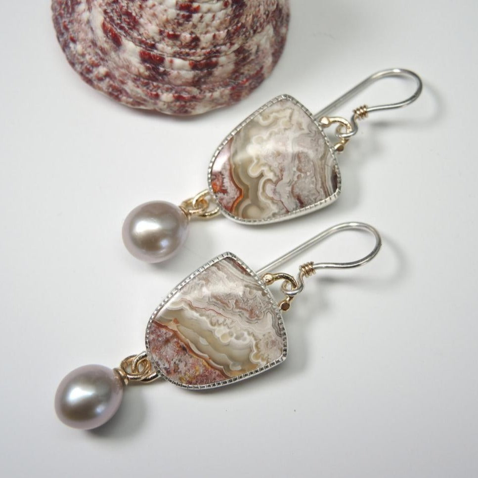 Pearl Drop Pendant New Handmade Lace Agate Earrings