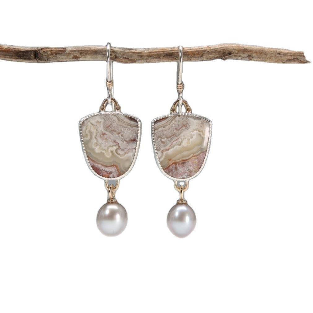 Pearl Drop Pendant New Handmade Lace Agate Earrings