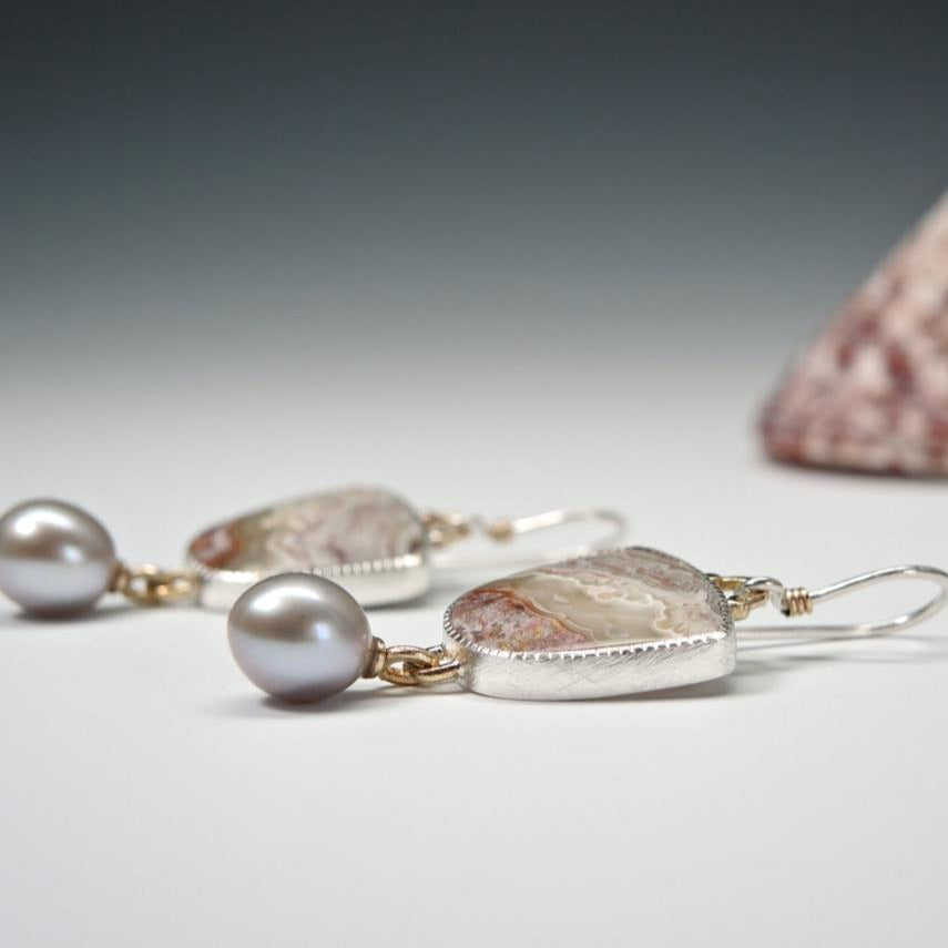 Pearl Drop Pendant New Handmade Lace Agate Earrings