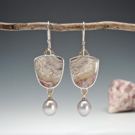 Pearl Drop Pendant New Handmade Lace Agate Earrings