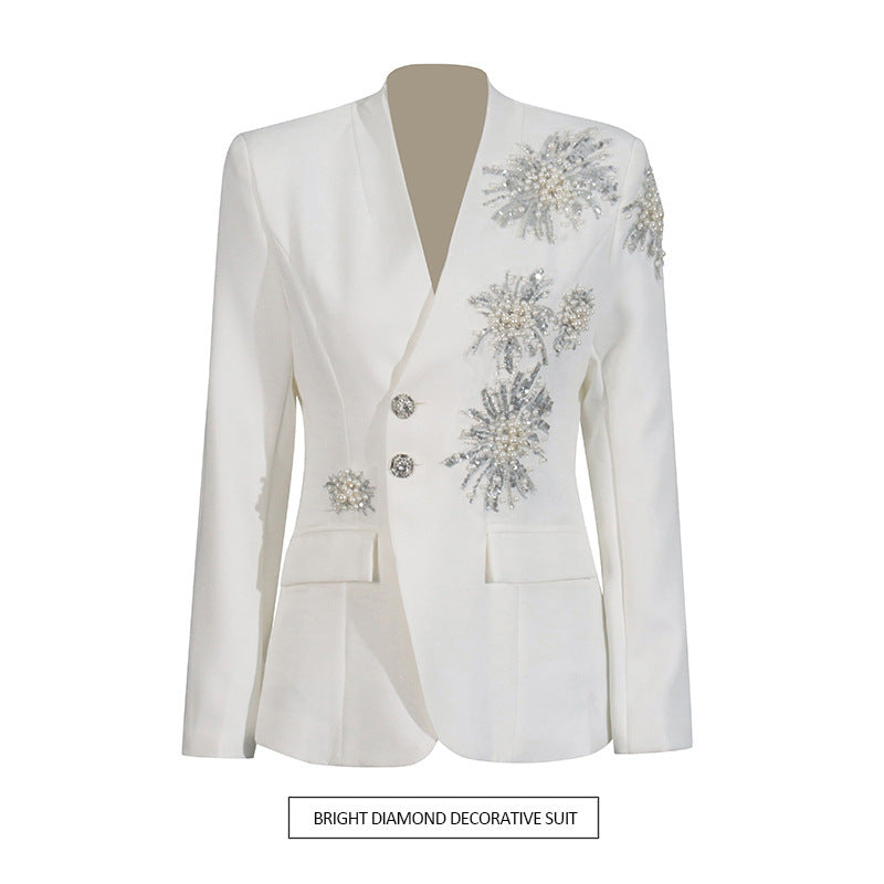 Rhinestone Design Solid Color Suit Coat For Women