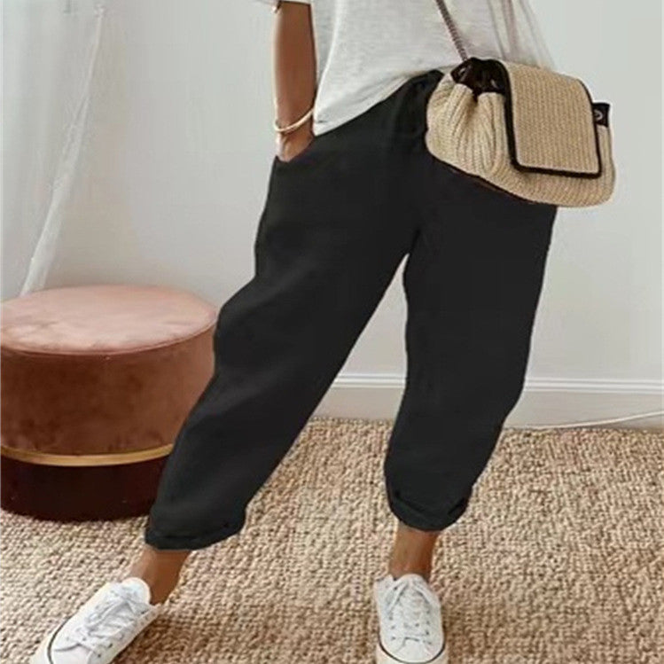 Women's Fashion Cotton Linen Solid Color Casual Pants